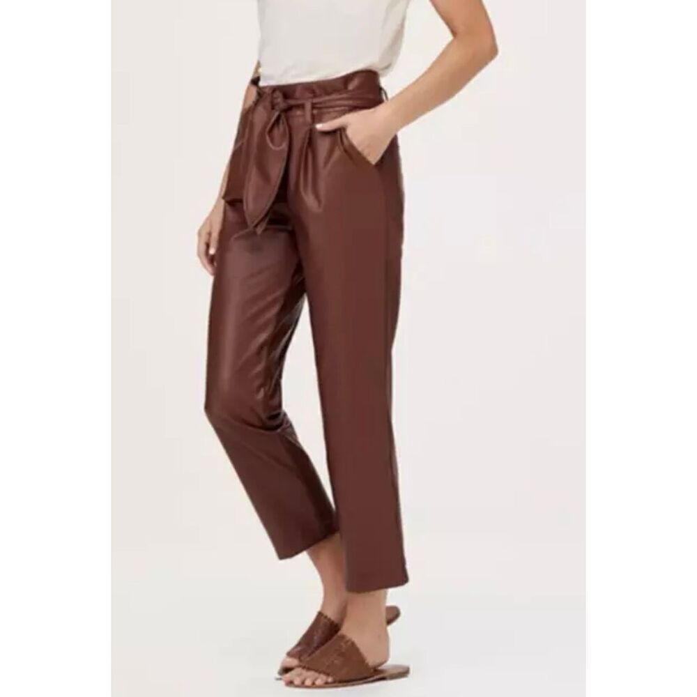David Lerner New York brown faux leather tie waist tapered pant 6